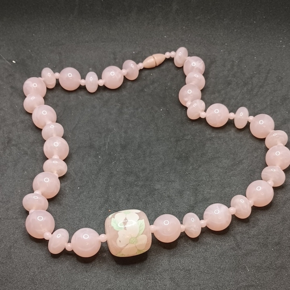 Pink Beaded Necklace with Floral Focal Bead